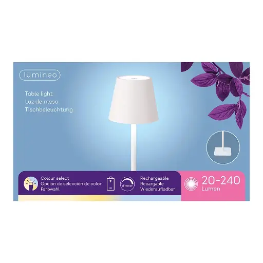 [90781] Lampara led recargable  de mesa color blanco para exterior y interior 27cm